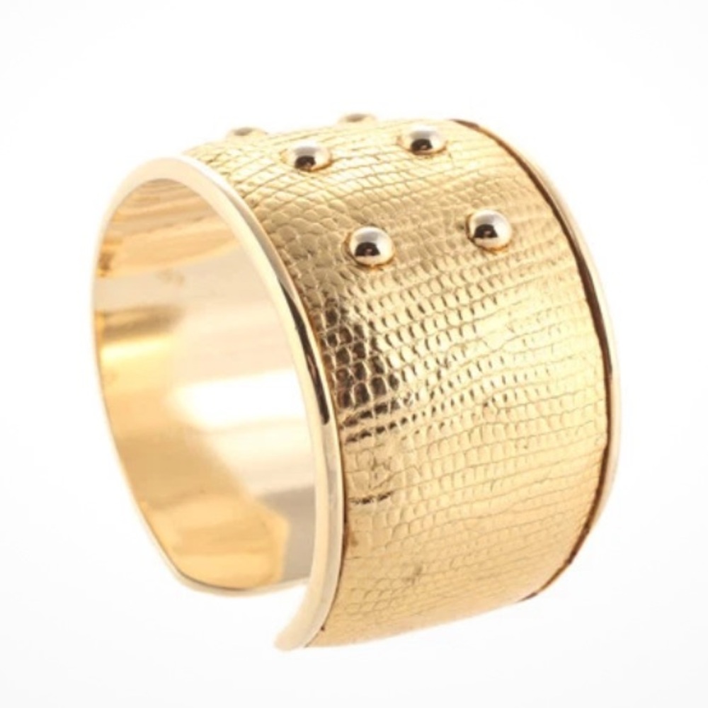 TOD’S Gold Lizard Skin Leather Studded Cuff Bracelet